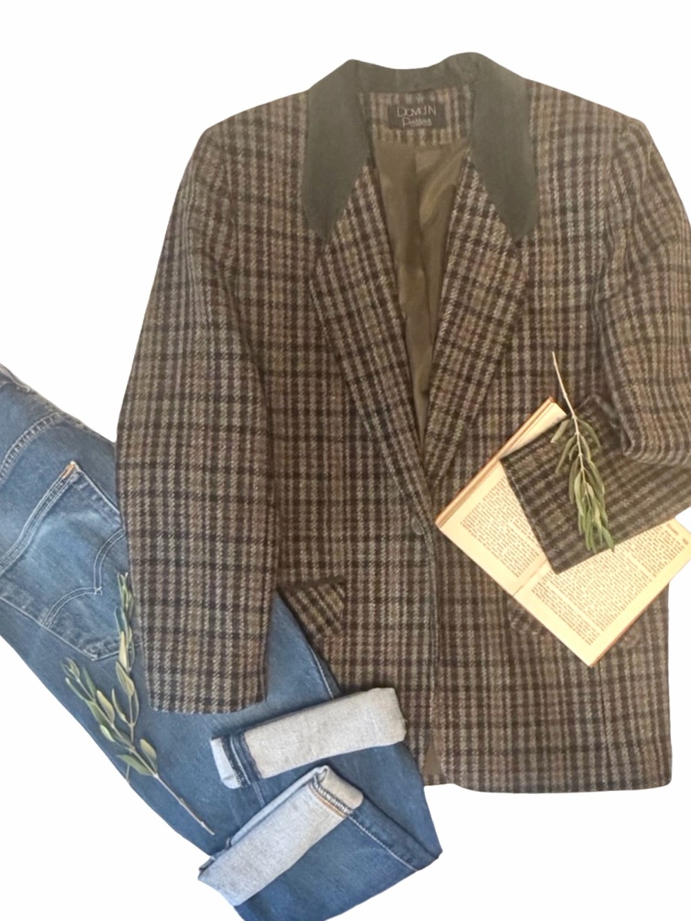 Vintage | Wool Plaid Suede Trimmed Blazer